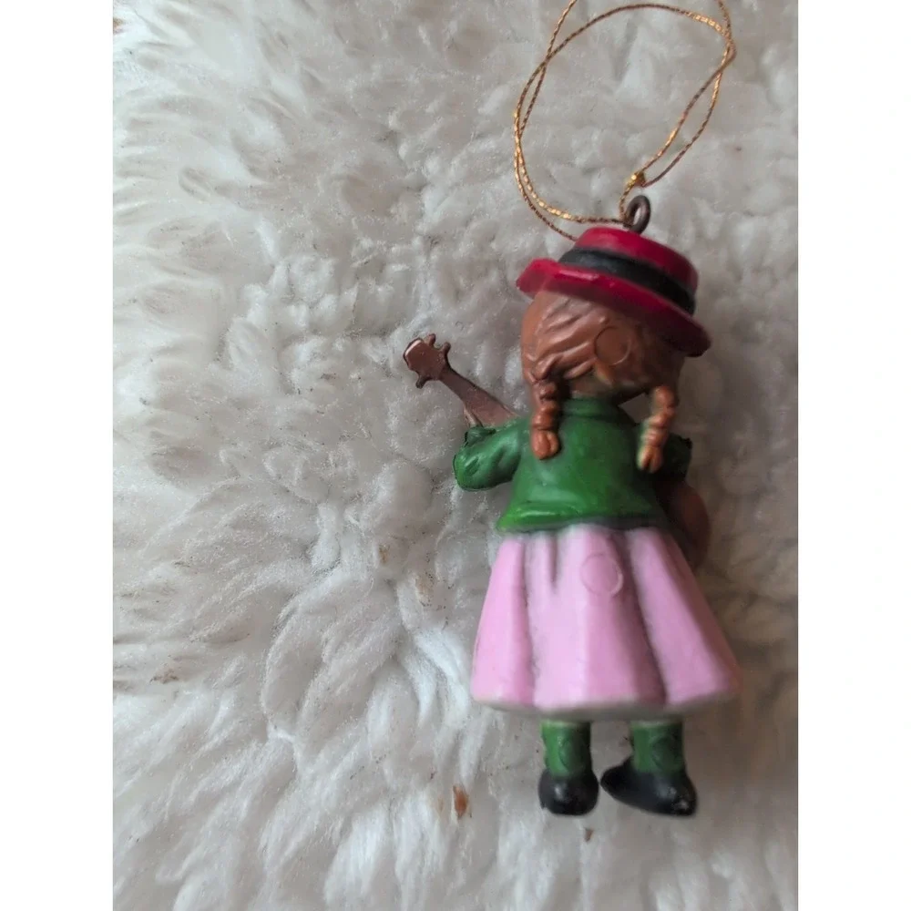 Vintage 1983 Bradford Novelty Girl Mandolin & Alpine boy Christmas Ornament